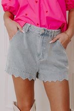 Load image into Gallery viewer, Dusk Blue Scalloped Hemline Acid Wash High Waist Denim Shorts