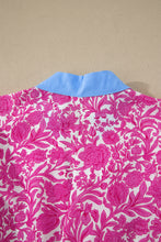 Load image into Gallery viewer, Pink Floral Print Color Block Patchwork V Neck Short Sleeve Midi Dress