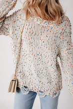Load image into Gallery viewer, White Colorful Confetti Distressed Knit Sweater