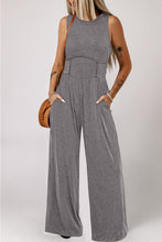 Load image into Gallery viewer, Grey Cinched Waist Sleeveless Wide Leg Jumpsuit