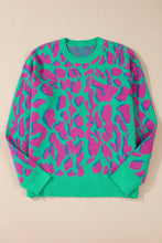 Cargar imagen en el visor de la galería, Green Abstract Print Ribbed Trim Baggy Sweater