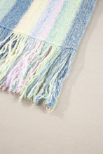 Load image into Gallery viewer, Purple Color Block Fringed Drop Shoulder Tunic Sweater