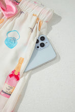 Cargar imagen en el visor de la galería, White Christmas Wine Glass Print Bow Knot Two Piece Pajama Set