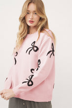 Load image into Gallery viewer, Light Pink Bow Pattern Knitted Loose Fit Sweater