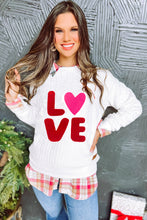 Cargar imagen en el visor de la galería, White LOVE Chenille Embroidered Cable Knit Pullover Sweatshirt