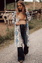 Cargar imagen en el visor de la galería, Sky Blue Western Aztec Printed Open Front Long Cardigan