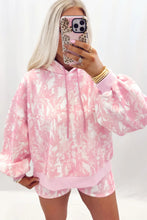 Cargar imagen en el visor de la galería, Pink Abstract Print Loose Hoodie Slim Shorts 2pcs Set