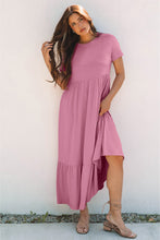 Cargar imagen en el visor de la galería, Pink Solid Color T-shirt High Waist Pocketed Long Dress