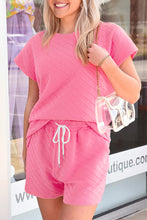 Load image into Gallery viewer, Sachet Pink Checkered Textured Tee and Drawstring Shorts