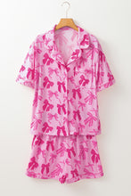 Load image into Gallery viewer, Pink Bow Print Half Sleeve Shirt and Shorts Pajamas Set
