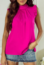 Cargar imagen en el visor de la galería, Bright Pink Pleated Mock Neck Frilled Trim Sleeveless Top