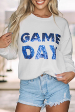 Load image into Gallery viewer, White Sequined GAME DAY Graphic Round Neck Sweater