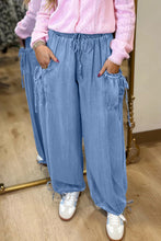 Load image into Gallery viewer, Beau Blue Drawstring Elastic Waist Pocketed Loose Denim Pants