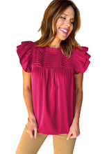 Cargar imagen en el visor de la galería, Rose Red Smocked Ruffle Sleeve Blouse