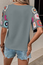Load image into Gallery viewer, Grey Floral Crochet Short Sleeve Top