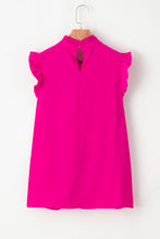 Cargar imagen en el visor de la galería, Bright Pink Pleated Mock Neck Frilled Trim Sleeveless Top