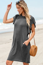 Load image into Gallery viewer, Black Textured Ruffled Flutter Sleeve Mini Dress