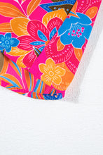 Cargar imagen en el visor de la galería, Rose Red Floral Print Smocked Ruffle Trim Flutter Sleeve Blouse