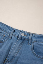 Load image into Gallery viewer, Light Blue Frayed Slit Asymmetric Denim Midi Skirt