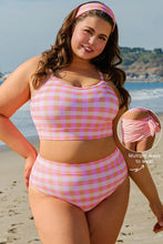 Cargar imagen en el visor de la galería, Pink Plus Size Plaid Print High Waist Bikini Set
