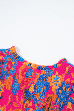 Cargar imagen en el visor de la galería, Rose Red Floral Print Smocked Ruffle Trim Flutter Sleeve Blouse
