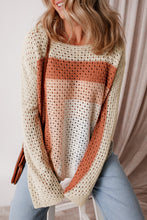 Cargar imagen en el visor de la galería, Apricot Pointelle Knit Colorblock Baggy Sweater