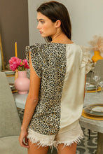 Load image into Gallery viewer, Apricot Half Leopard Patchwork Ruffle Sleeve Blouse