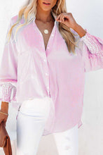 Cargar imagen en el visor de la galería, Pink Smocked Cuffed Striped Boyfriend Shirt with Pocket