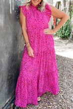 Load image into Gallery viewer, Hot Pink Leopard Print Ruffled Trim Tiered Maxi Dress