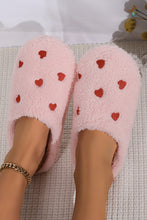 Cargar imagen en el visor de la galería, Pink Heart Shape Embroidered Slip On Plush Slippers