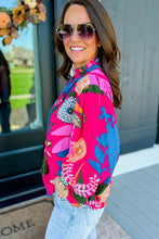 Cargar imagen en el visor de la galería, Rose Blooming Flower Print Ruffled Puff Sleeve Blouse