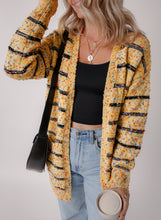 Cargar imagen en el visor de la galería, Beige Striped Pom Pom Knit Open Front Long Cardigan