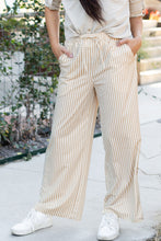 Load image into Gallery viewer, Khaki Stripe Print Wide Leg Drawstring Pants