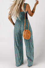 Load image into Gallery viewer, Green Floral Print Smocked High Waist Square Neck Jumpsuit