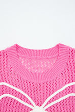 Load image into Gallery viewer, Sachet Pink Sweet Bow Decor Hollow Out Knitted Drop Shoulder Sweater