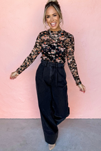 Load image into Gallery viewer, Black Floral Mesh Sheer Long Sleeve Top
