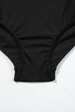Load image into Gallery viewer, Black Ribbed Drawstring Sides Cutout One Piece Swimsuit