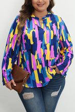 Load image into Gallery viewer, Blue Plus Size Brushstroke Print 3/4 Sleeve Blouse
