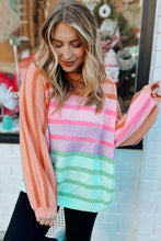 Load image into Gallery viewer, Multicolour Gradient Striped Ribbed Edge Loose Sweater