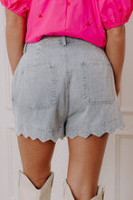 Load image into Gallery viewer, Dusk Blue Scalloped Hemline Acid Wash High Waist Denim Shorts