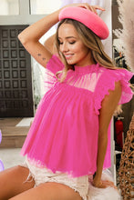 Load image into Gallery viewer, Strawberry Pink Tulle Ruffle Sleeve Flared Babydoll Blouse