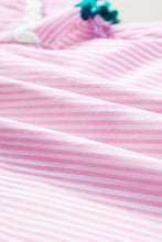 Load image into Gallery viewer, Pink Stripe Ricrac Trim Split Neck Striped Ruffled Sleeve Blouse