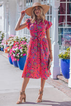 Load image into Gallery viewer, Rose Flutter Sleeve Belted Floral Long Dress