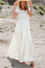 Load image into Gallery viewer, White Frilly Shirred Bodice Tiered Floral Maxi Dress