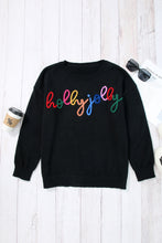 Load image into Gallery viewer, Black Holly Jolly Round Neck Casual Sweater