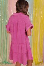 Load image into Gallery viewer, Strawberry Pink Mineral Wash Crinkle Split Neck Raw Hem Tiered Dress