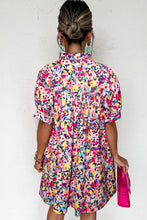 Cargar imagen en el visor de la galería, Pink Floral Puff Short Sleeve V Neck Mini Dress