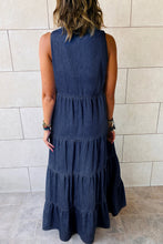 Load image into Gallery viewer, Real Teal Sleeveless Tiered Chambray Maxi Dress