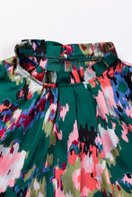 Load image into Gallery viewer, Green Abstract Print Smocked Cuffs Frilled Neck Blouse