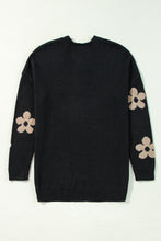 Cargar imagen en el visor de la galería, Black Floral Print Knitted Open Front Loose Cardigan